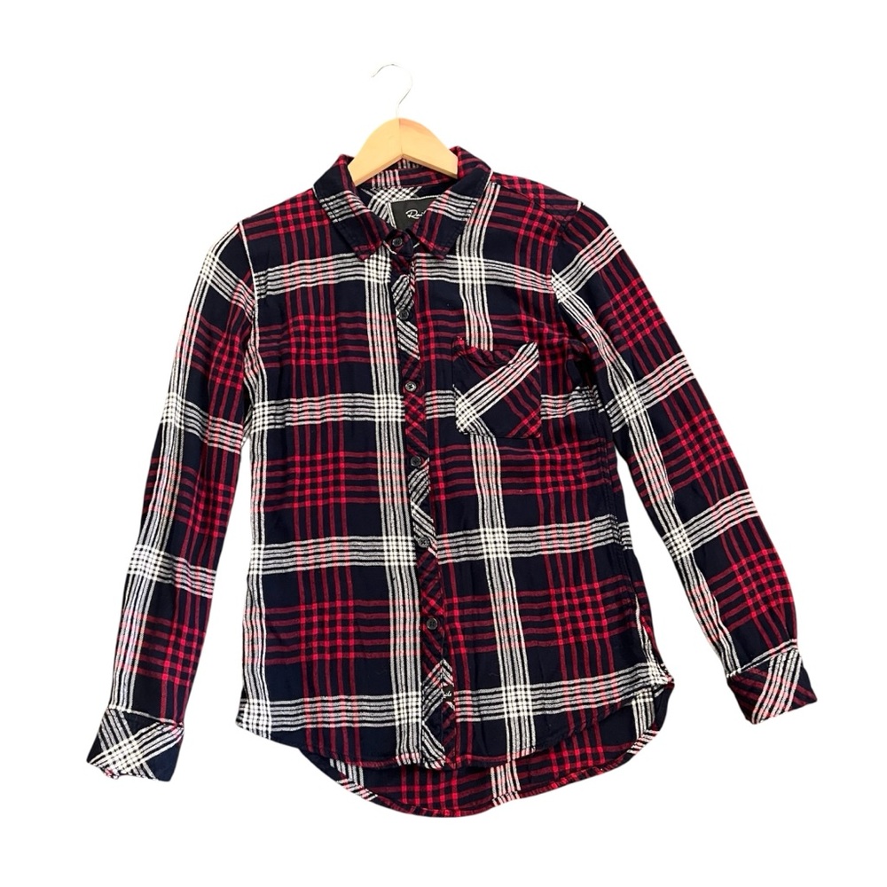 Rails Hunter Plaid Shirt Womens XS Navy Red White Flannel Rayon Button Down Soft